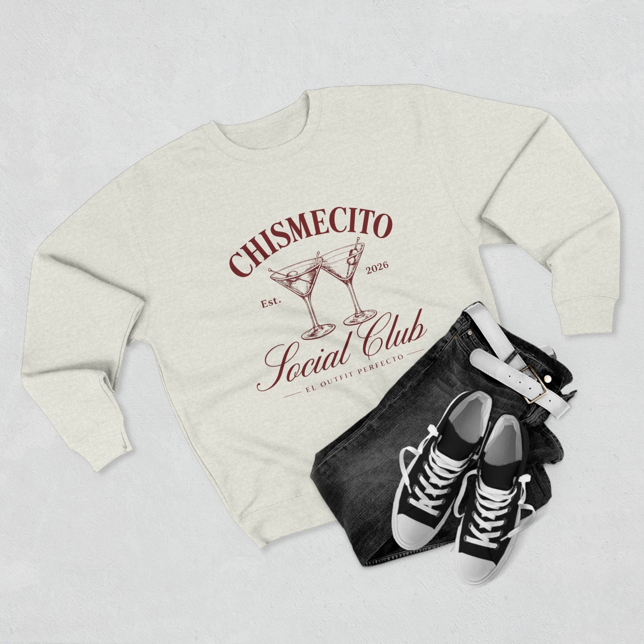 Chismecito Social Club Crewneck Sweatshirt — Retro Cocktail Graphic