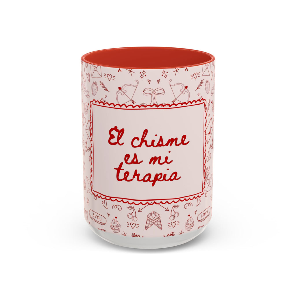 Copy of El Chisme Es Mi Terapia Accent Coffee Mug 15 oz — Spanish Gossip Quote, Pink Stripe
