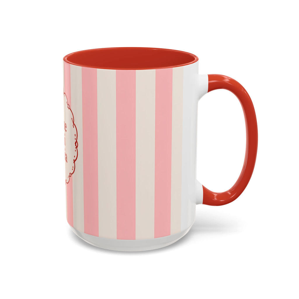 El Chisme Es Mi Terapia Accent Coffee Mug 15 oz — Spanish Gossip Quote, Pink Stripe