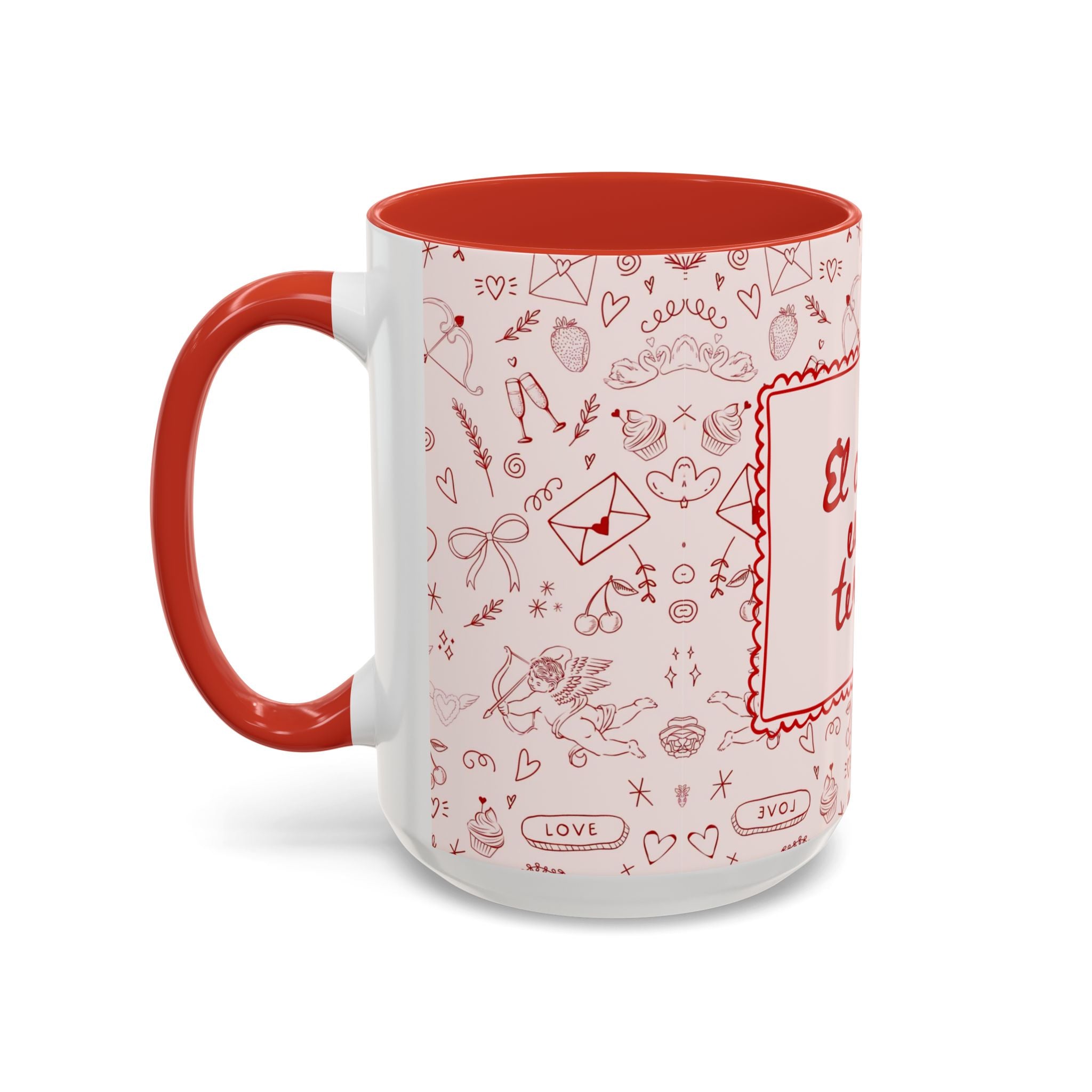 Copy of El Chisme Es Mi Terapia Accent Coffee Mug 15 oz — Spanish Gossip Quote, Pink Stripe